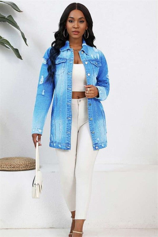 Front Pocket Hobo Style Denim Jean Jacket