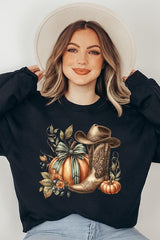 Pumpkin Western Fall Graphic Fleece Sweatshirt