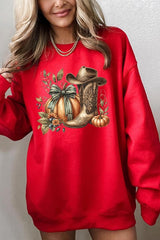 Pumpkin Western Fall Graphic Fleece Sweatshirt