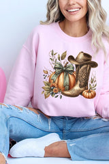 Pumpkin Western Fall Graphic Fleece Sweatshirt