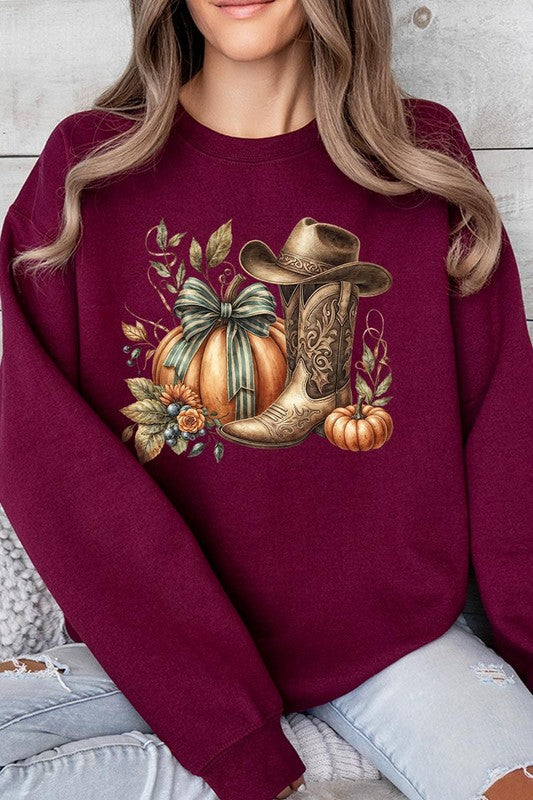 Pumpkin Western Fall Graphic Fleece Sweatshirt