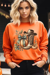 Pumpkin Western Fall Graphic Fleece Sweatshirt