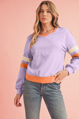 Rib Patchwork Drop Shoulder V Neck Sweatshirt