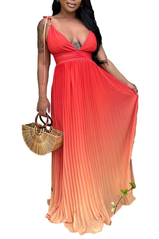 Sleeveless Deep-V Sun Style Maxi Dress