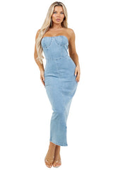 Strapless Stretch Bodycon Denim Maxi Dress