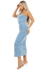 Strapless Stretch Bodycon Denim Maxi Dress