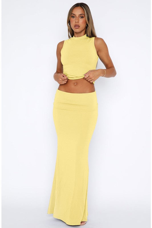 Sleeveless Crop Top & Maxi Skirt Set