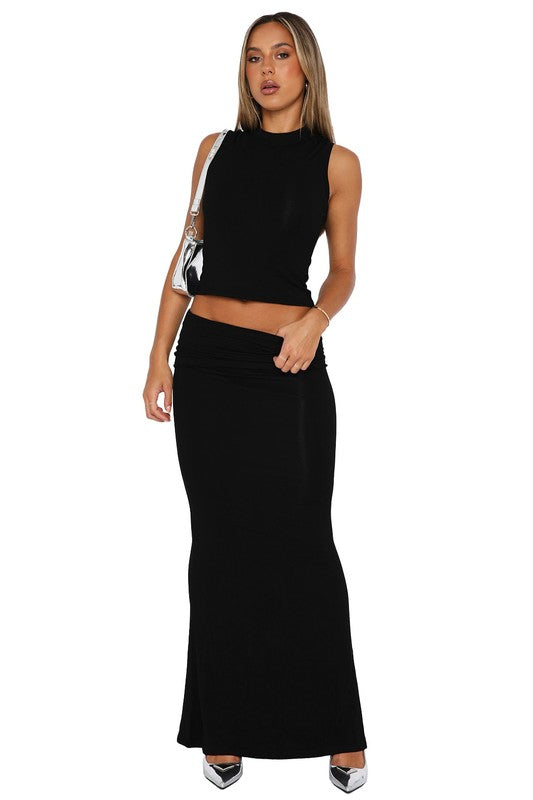 Sleeveless Crop Top & Maxi Skirt Set