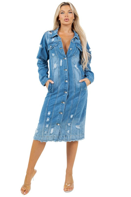 Retro Longline Denim Jacket Dress