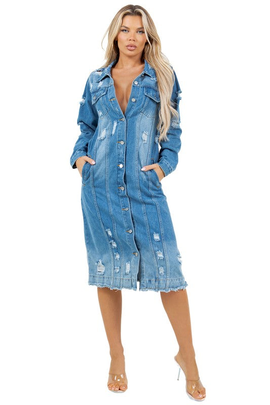 Retro Longline Denim Jacket Dress