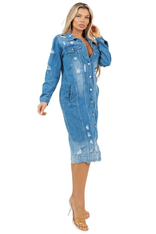 Retro Longline Denim Jacket Dress