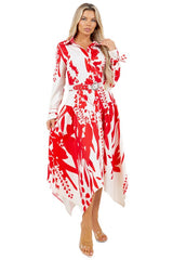 Long Sleeve Attached Waist Tie Maxi Dress