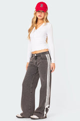 Full Length Side Strap High Waist Denim Pants