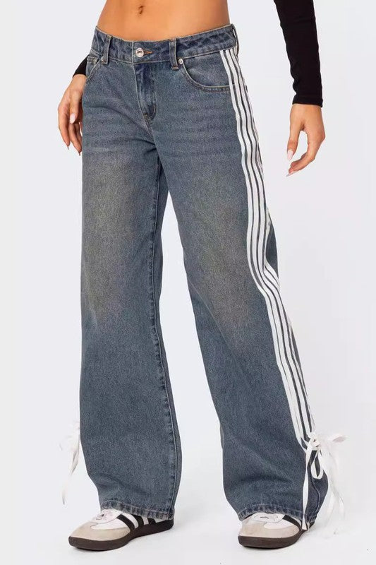 Side Strap High Waist Denim Pants