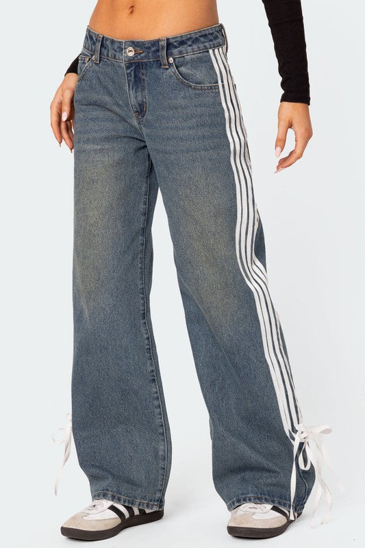 Side Strap High Waist Denim Pants