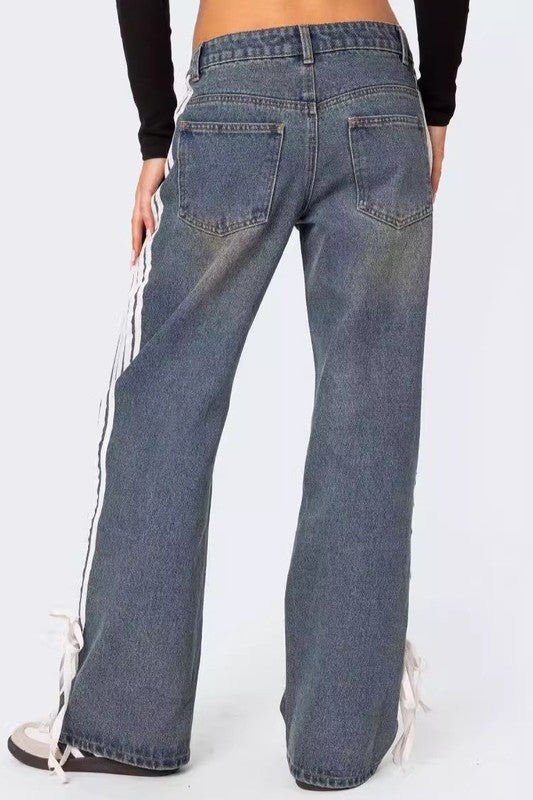 Side Strap High Waist Denim Pants