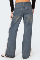 Side Strap High Waist Denim Pants