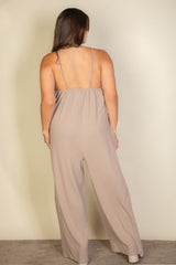 Plus Spaghetti Strap Solid Wide Jumpsuit