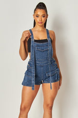 Front Patch Pockets Fashion Denim Short Overalls