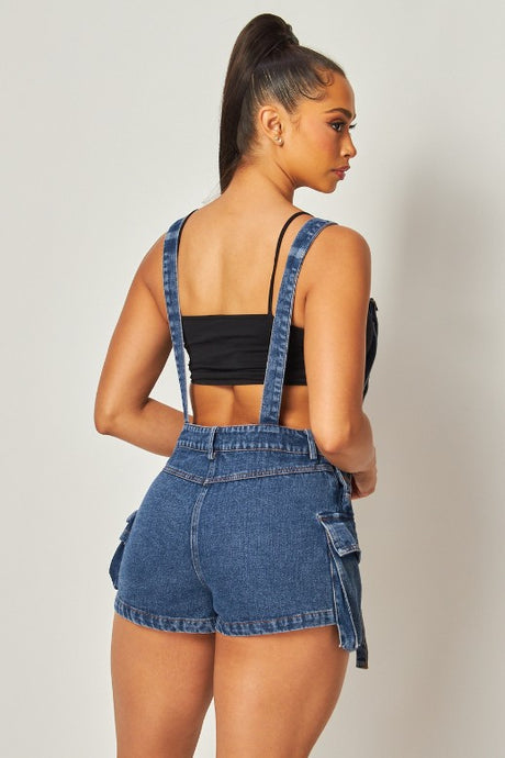 Front Patch Pockets Fashion Denim Short Overalls