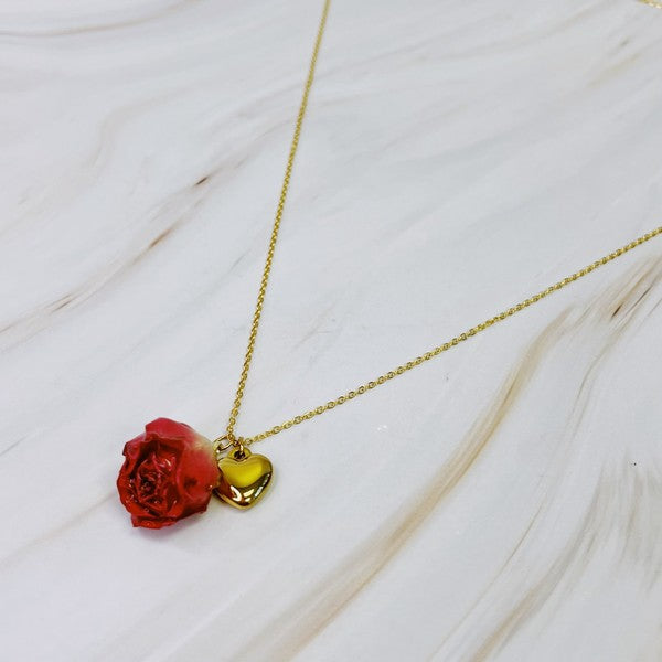 Rose Bud Love Heart Necklace