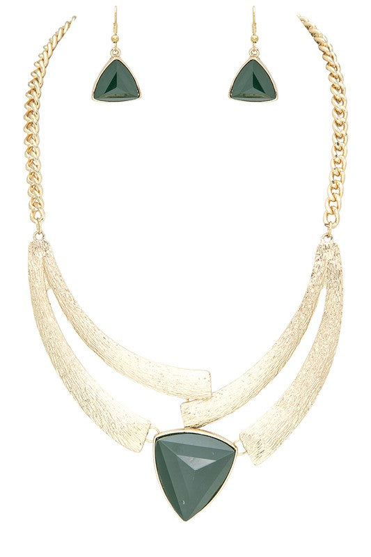 Color Stone Statement Bib Necklace Set