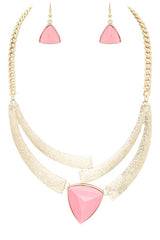 Color Stone Statement Bib Necklace Set