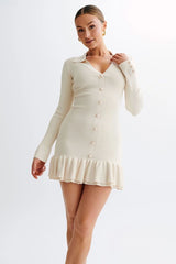 Front Button Look Long Sleeve Sweater Dress