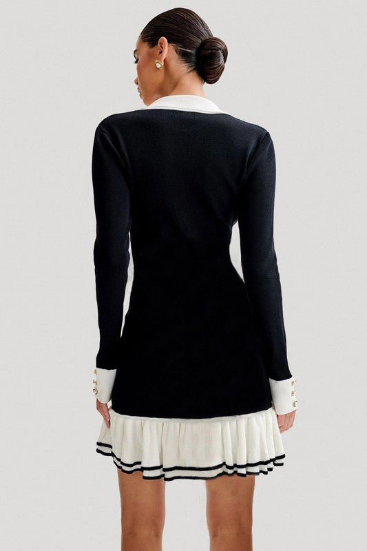 Front Button Look Long Sleeve Sweater Dress