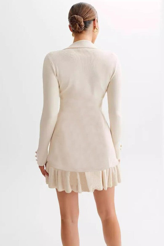 Front Button Look Long Sleeve Sweater Dress