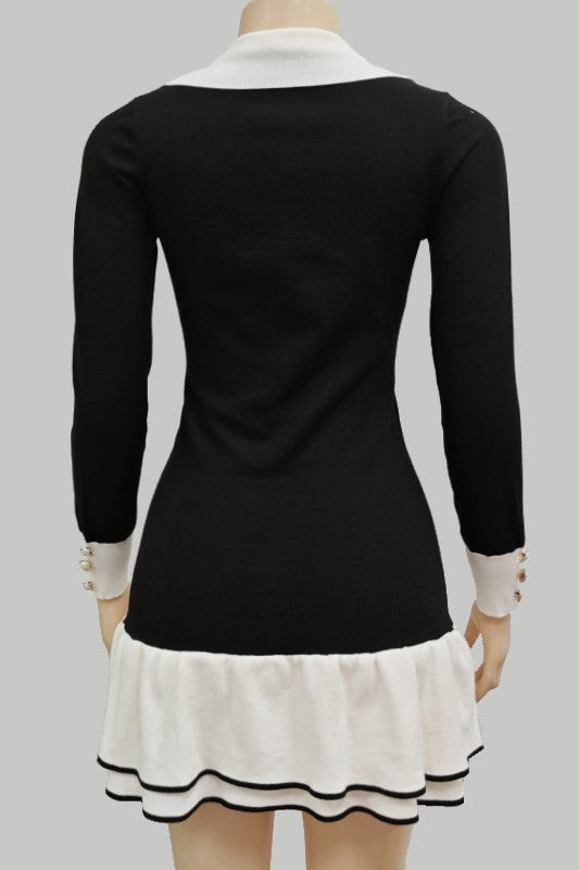 Front Button Look Long Sleeve Sweater Dress