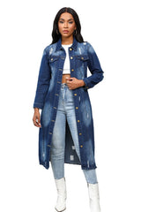 Retro Longline Button Up Maxi Denim Jacket