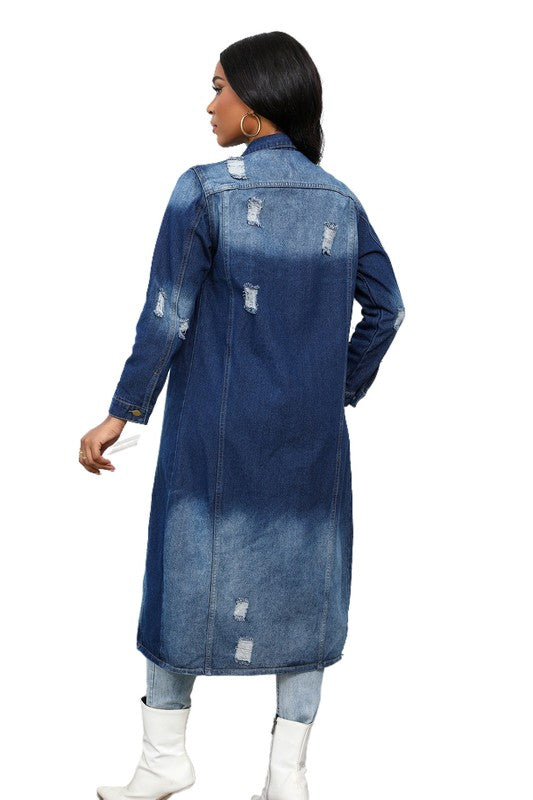 Retro Longline Button Up Maxi Denim Jacket