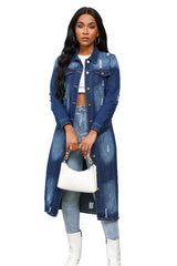 Retro Longline Button Up Maxi Denim Jacket