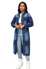 Retro Longline Button Up Maxi Denim Jacket