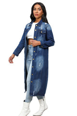 Retro Longline Button Up Maxi Denim Jacket