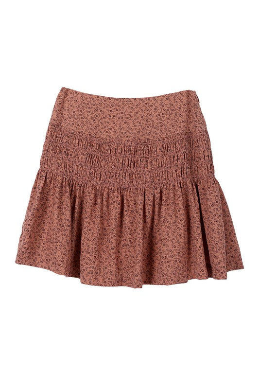 Brown Floral Smocked Skirt king-general-store-5710.myshopify.com