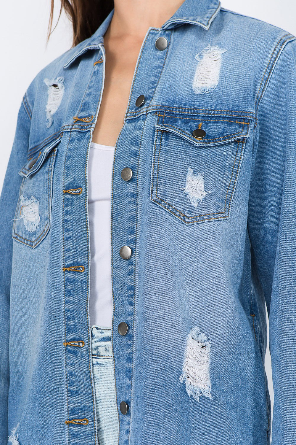 American Bazi Distressed Frayed Hem Denim Jacket