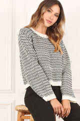 Herringbone Pattern Crew Neck Sweater king-general-store-5710.myshopify.com