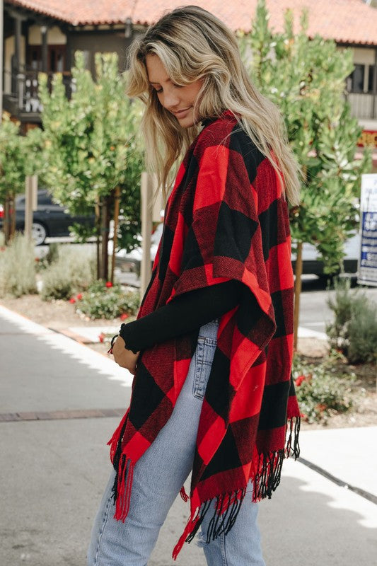 Buffalo Check Tassel Poncho king-general-store-5710.myshopify.com