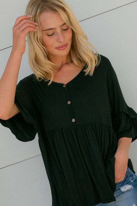 SOLID TULIP SLEEVE BABYDOLL TOP