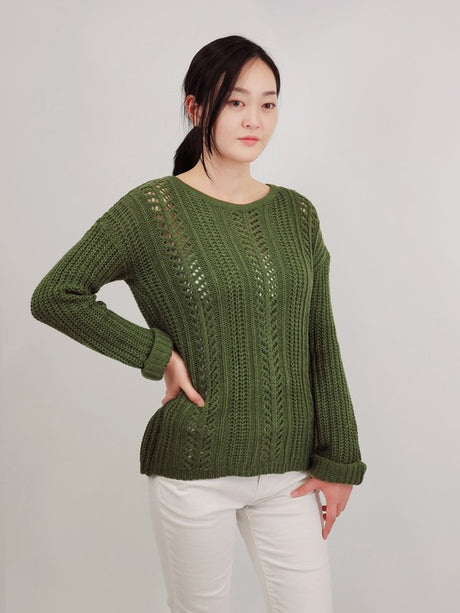 Leaf Crochet Detailed Rolled Up Sleeve Sweater king-general-store-5710.myshopify.com