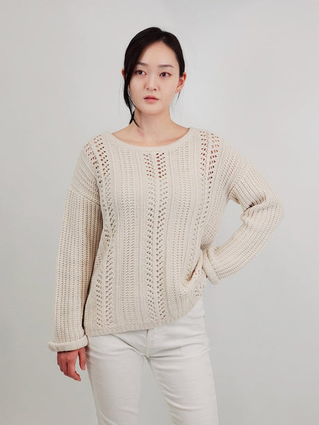 Leaf Crochet Detailed Rolled Up Sleeve Sweater king-general-store-5710.myshopify.com