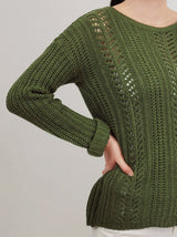 Leaf Crochet Detailed Rolled Up Sleeve Sweater king-general-store-5710.myshopify.com