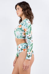 Long Sleeve Floral Print Bikini Set