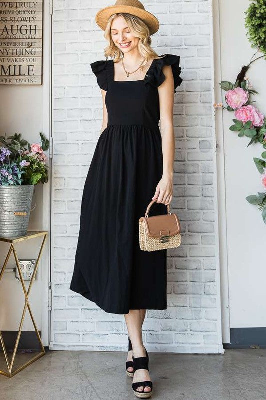 Tie Back Closure Ruffled Sleeve Midi Dress