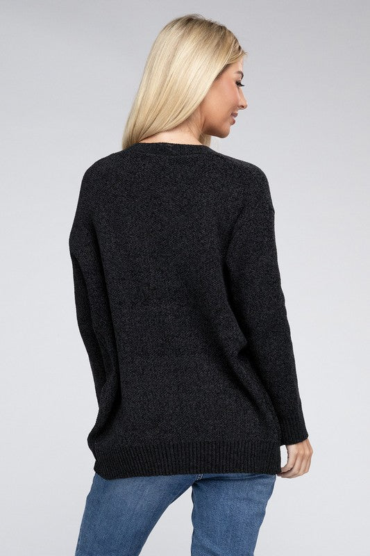 Melange Open Front Sweater Cardigan king-general-store-5710.myshopify.com