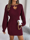 Cable-Knit Cutout Round Neck Slit Sweater Dress