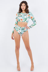 Long Sleeve Floral Print Bikini Set