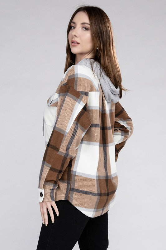 Plaid Drawstring Hooded Fleece Shacket king-general-store-5710.myshopify.com